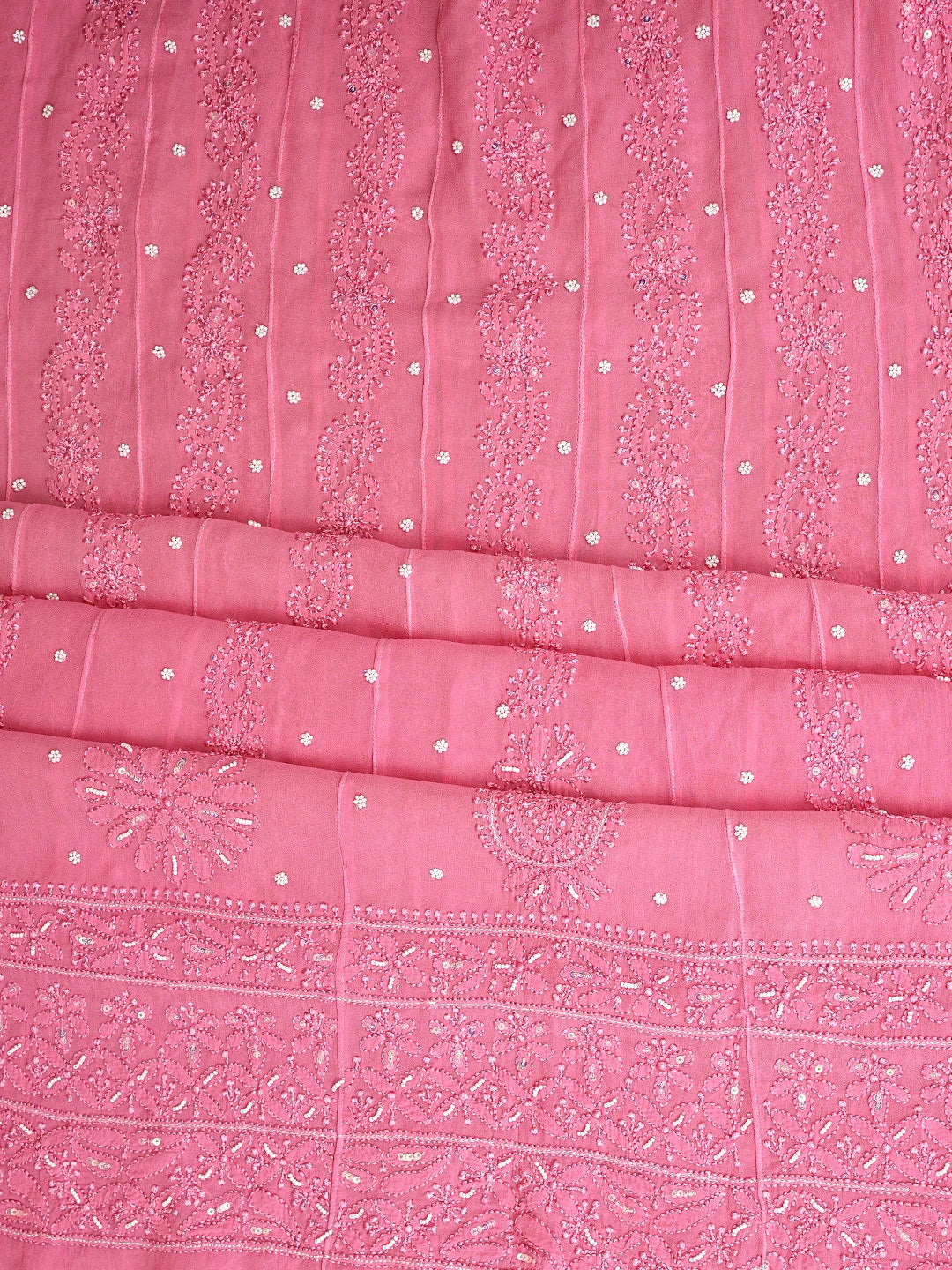 Ada Hand Embroidered Pink Viscose Georgette Lucknowi Chikankari Semi-Stitched Anarkali Kurta Dupatta Set With Sequinned Work 01A879162