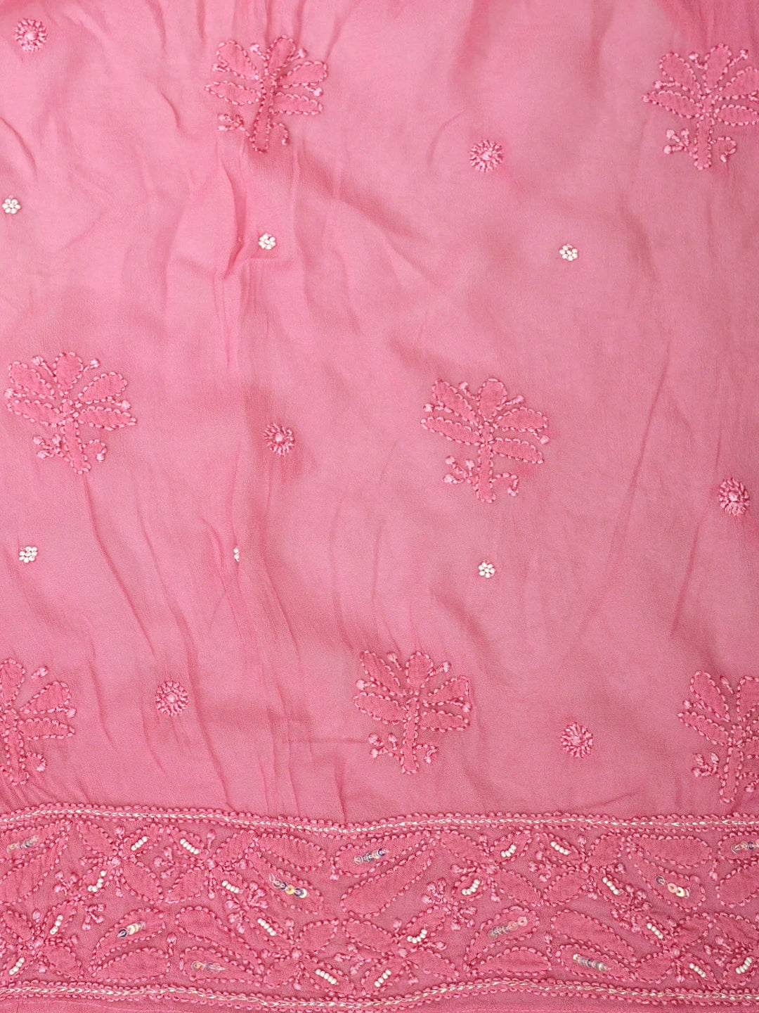 Ada Hand Embroidered Pink Viscose Georgette Lucknowi Chikankari Semi-Stitched Anarkali Kurta Dupatta Set With Sequinned Work 01A879162