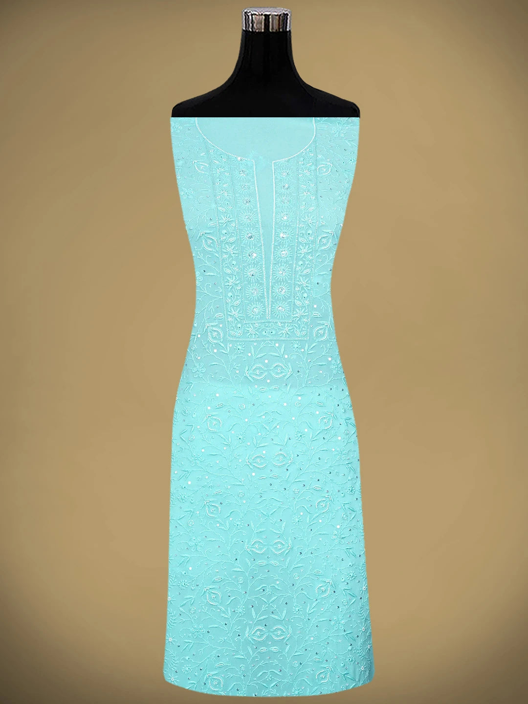 Ada Hand Embroidered Light Blue Viscose Georgette Lucknowi Chikankari UnStitched Kurta Dupatta Set With Sequinned Work 01A856614