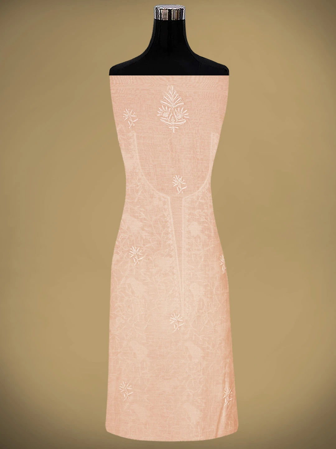 Ada Hand Embroidered Light Peach Chanderi Lucknowi Chikankari Unstitched Kurta Dupatta Set With Cutdana Work 01A841077