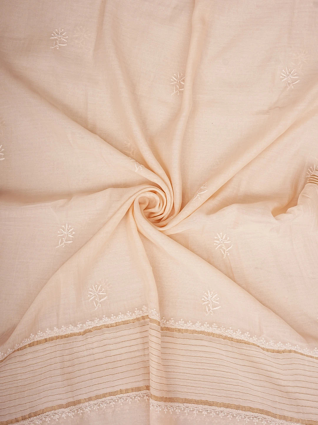 Ada Hand Embroidered Light Peach Chanderi Lucknowi Chikankari Unstitched Kurta Dupatta Set With Cutdana Work 01A841077