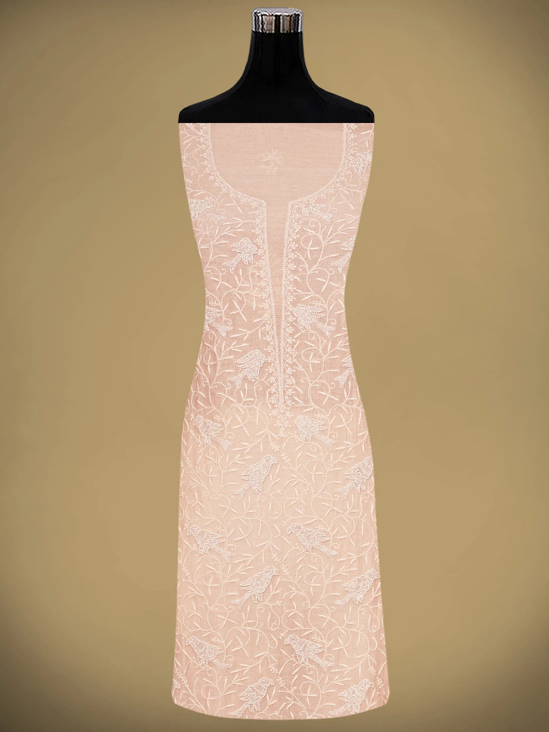 Ada Hand Embroidered Light Peach Chanderi Lucknowi Chikankari Unstitched Kurta Dupatta Set With Cutdana Work 01A841077