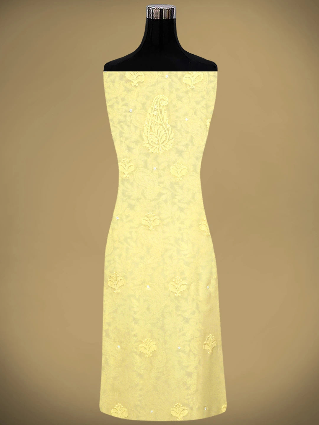 Ada Hand Embroidered Butter Yellow Viscose Georgette Lucknowi Chikankari Unstitched Kurta Dupatta Set With Cutdana Work 01A933523