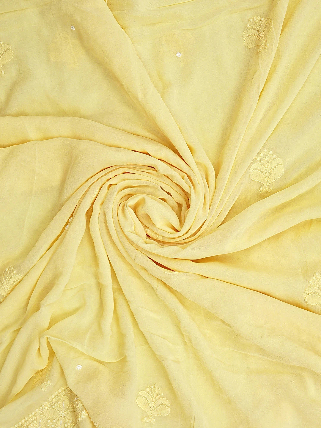 Ada Hand Embroidered Butter Yellow Viscose Georgette Lucknowi Chikankari Unstitched Kurta Dupatta Set With Cutdana Work 01A933523