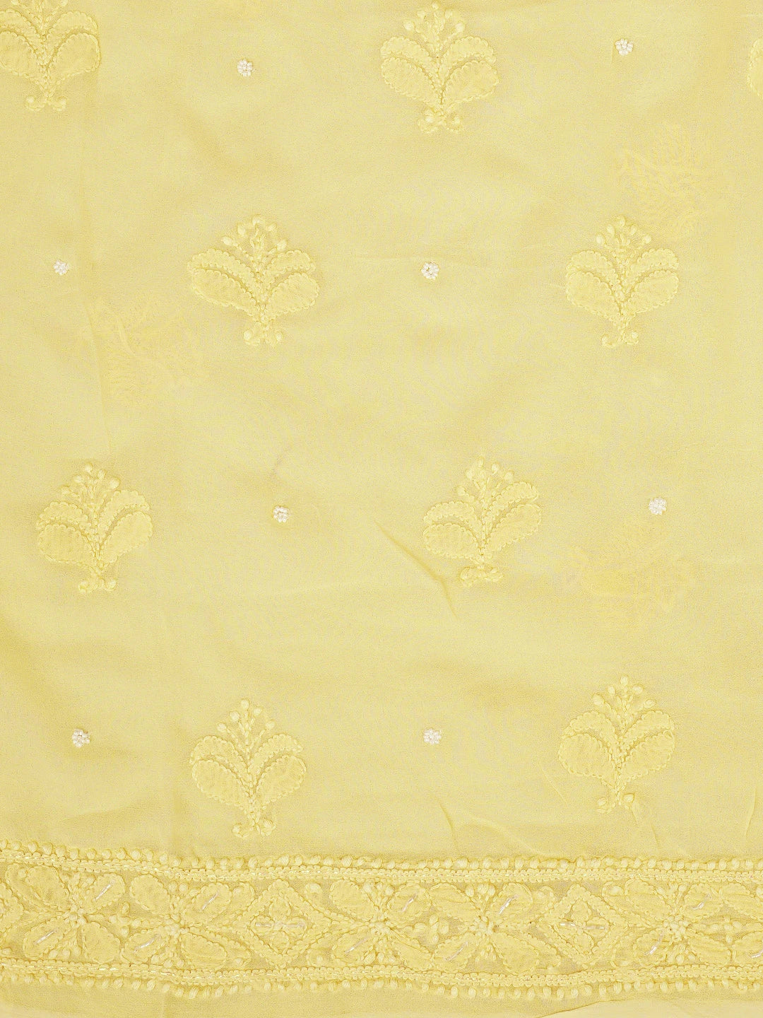 Ada Hand Embroidered Butter Yellow Viscose Georgette Lucknowi Chikankari Unstitched Kurta Dupatta Set With Cutdana Work 01A933523