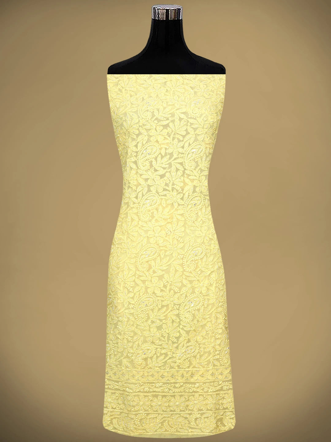 Ada Hand Embroidered Butter Yellow Viscose Georgette Lucknowi Chikankari Unstitched Kurta Dupatta Set With Cutdana Work 01A933523
