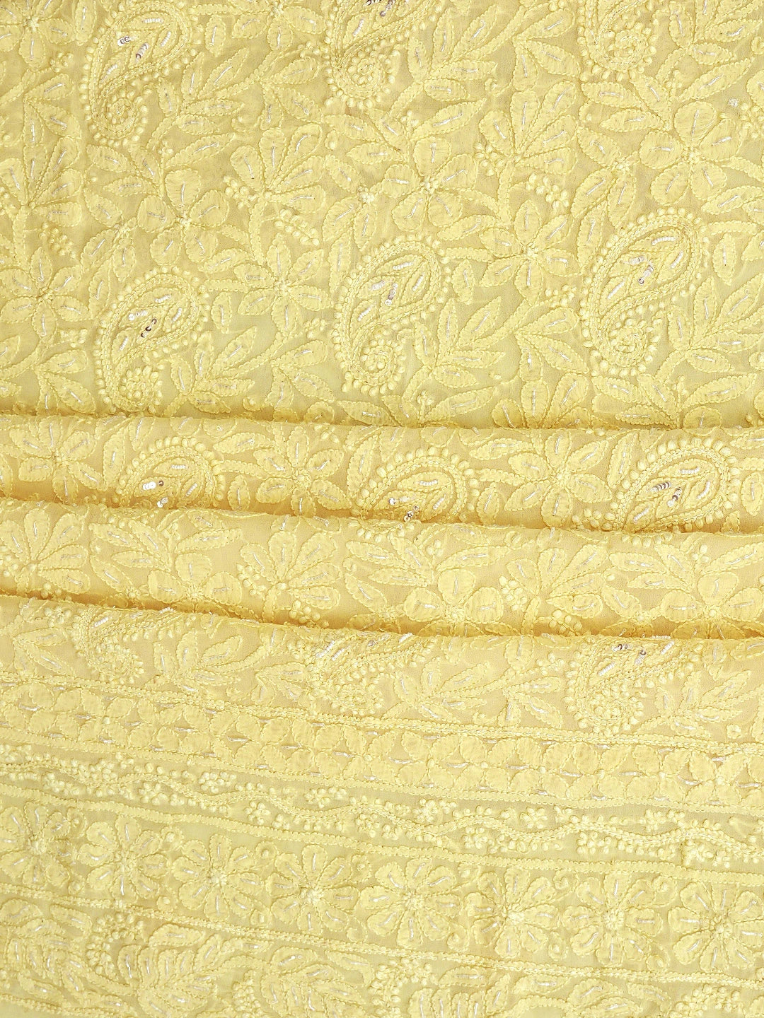 Ada Hand Embroidered Butter Yellow Viscose Georgette Lucknowi Chikankari Unstitched Kurta Dupatta Set With Cutdana Work 01A933523