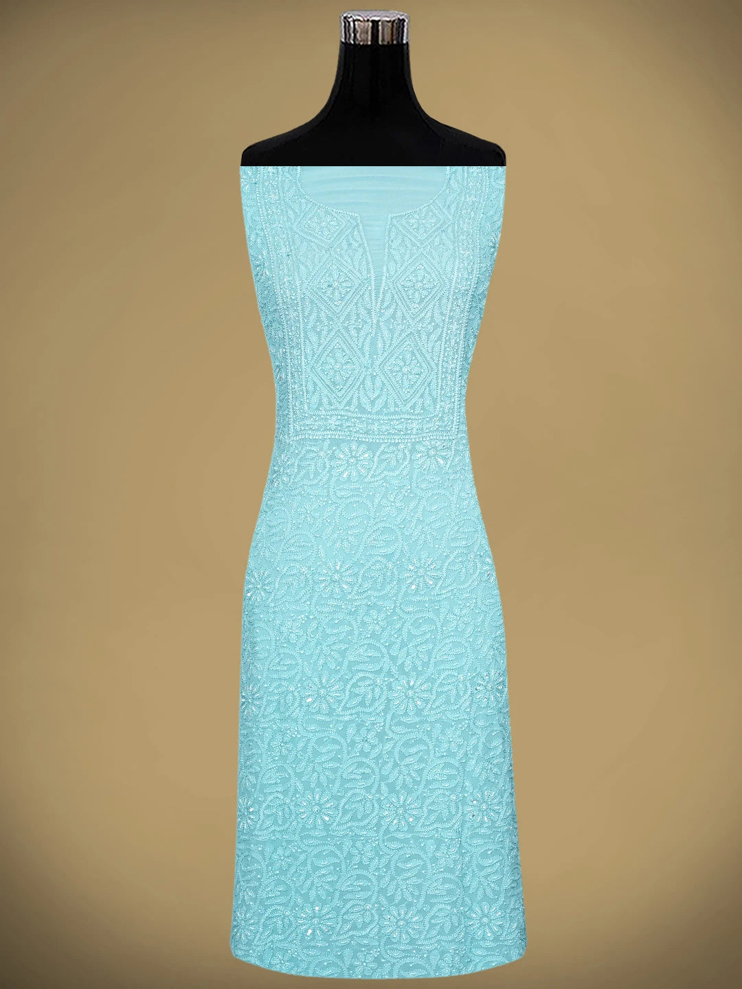 Ada Hand Embroidered Steel Blue Viscose Georgette Lucknowi Chikankari Unstitched Kurta Dupatta Set With Sequinned Work 01A933601