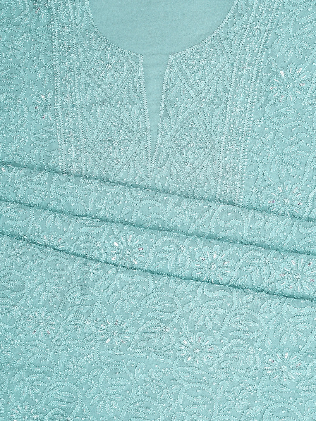 Ada Hand Embroidered Steel Blue Viscose Georgette Lucknowi Chikankari Unstitched Kurta Dupatta Set With Sequinned Work 01A933601