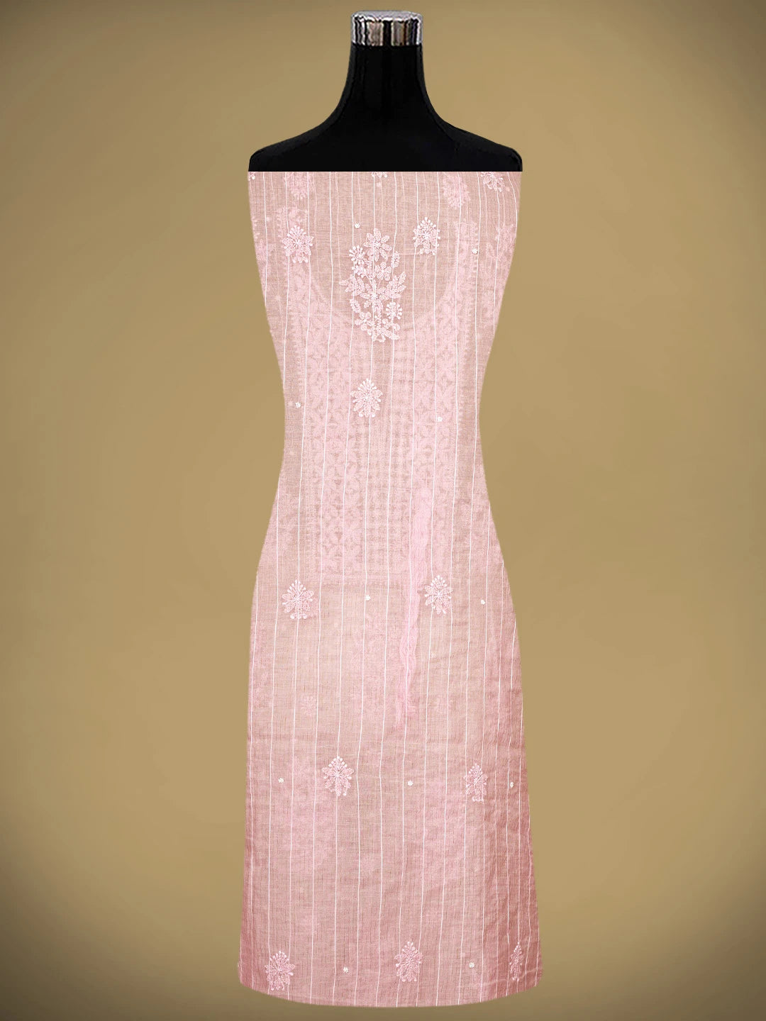 Ada Hand Embroidered Pink Chanderi Lucknowi Chikankari Unstitched Suit Piece With Pearl Work 01A937126