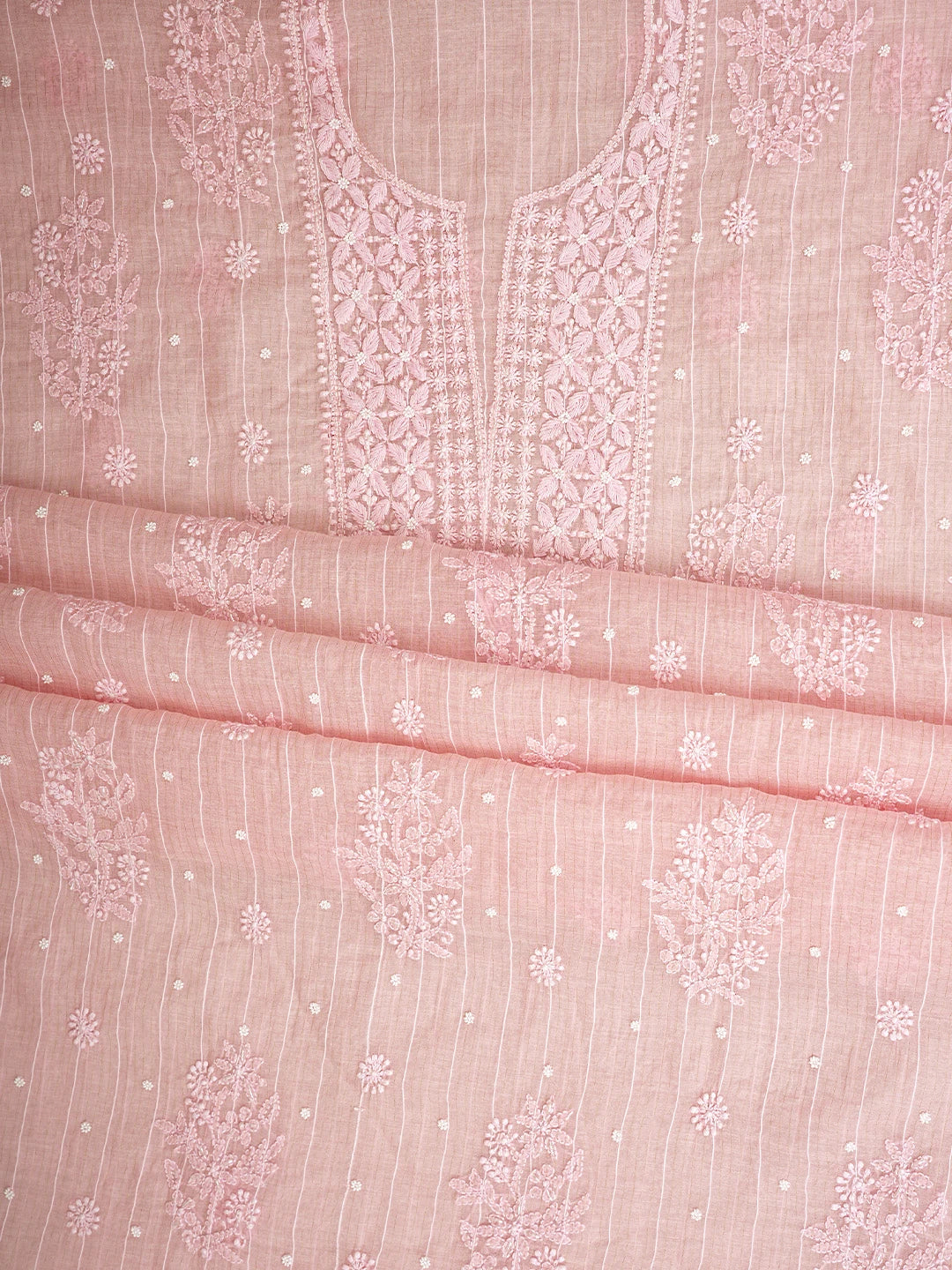 Ada Hand Embroidered Pink Chanderi Lucknowi Chikankari Unstitched Suit Piece With Pearl Work 01A937126