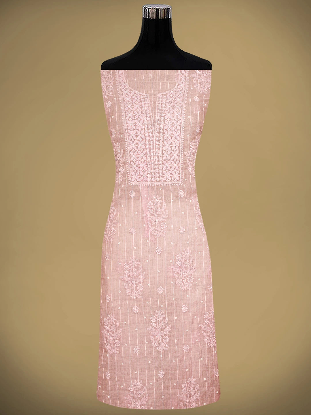 Ada Hand Embroidered Pink Chanderi Lucknowi Chikankari Unstitched Suit Piece With Pearl Work 01A937126