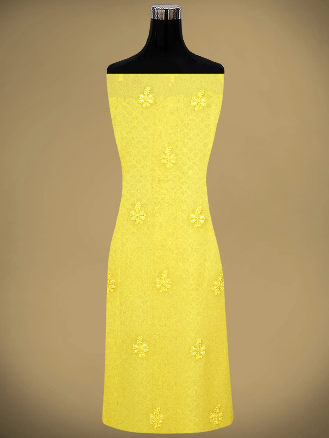 Ada Hand Embroidered Lemon Yellow Viscose Georgette Lucknowi Chikankari Unstitched Kurta Dupatta Set With Pearl Work 01A806926