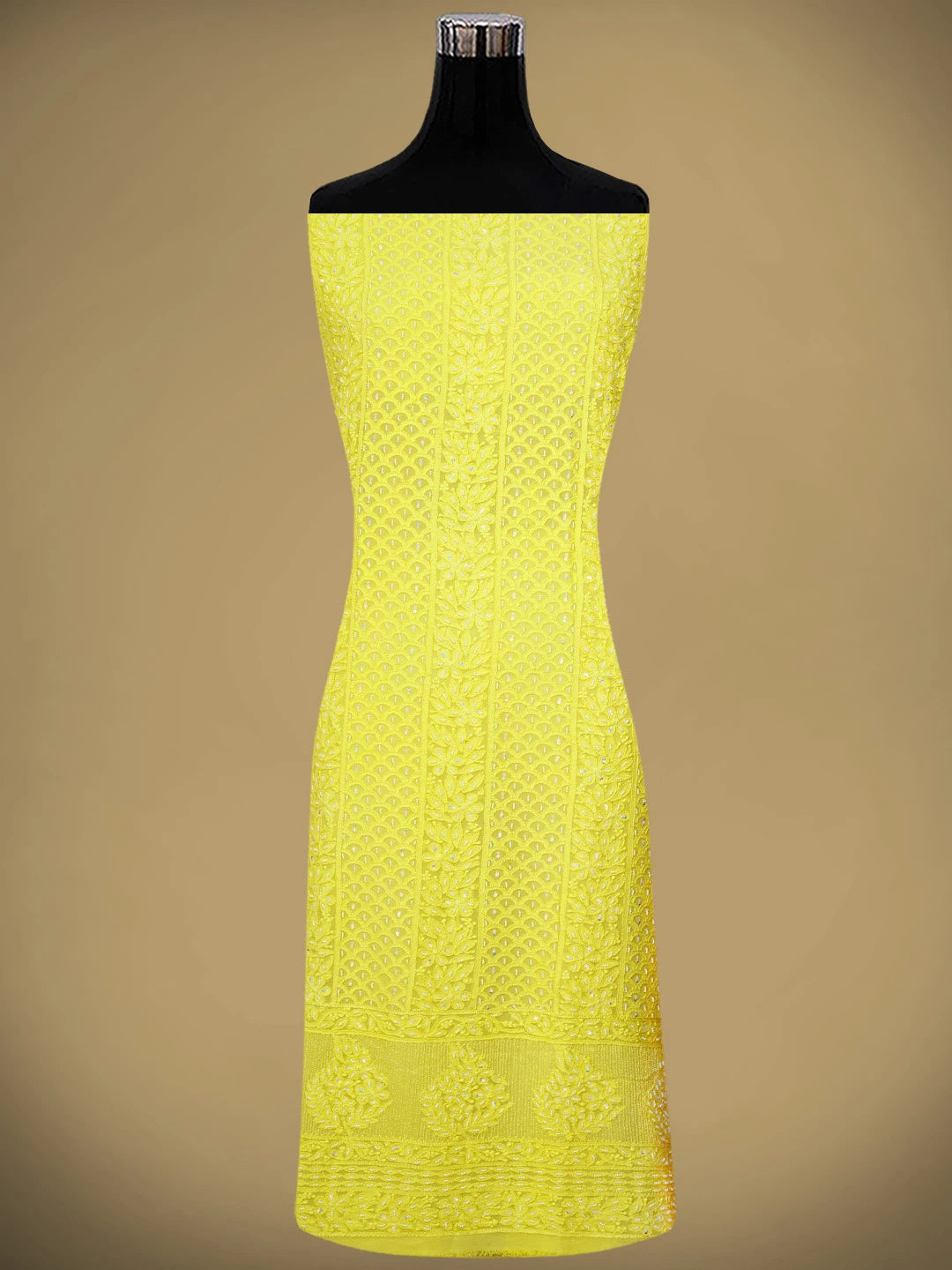 Ada Hand Embroidered Lemon Yellow Viscose Georgette Lucknowi Chikankari Unstitched Kurta Dupatta Set With Pearl Work 01A806926