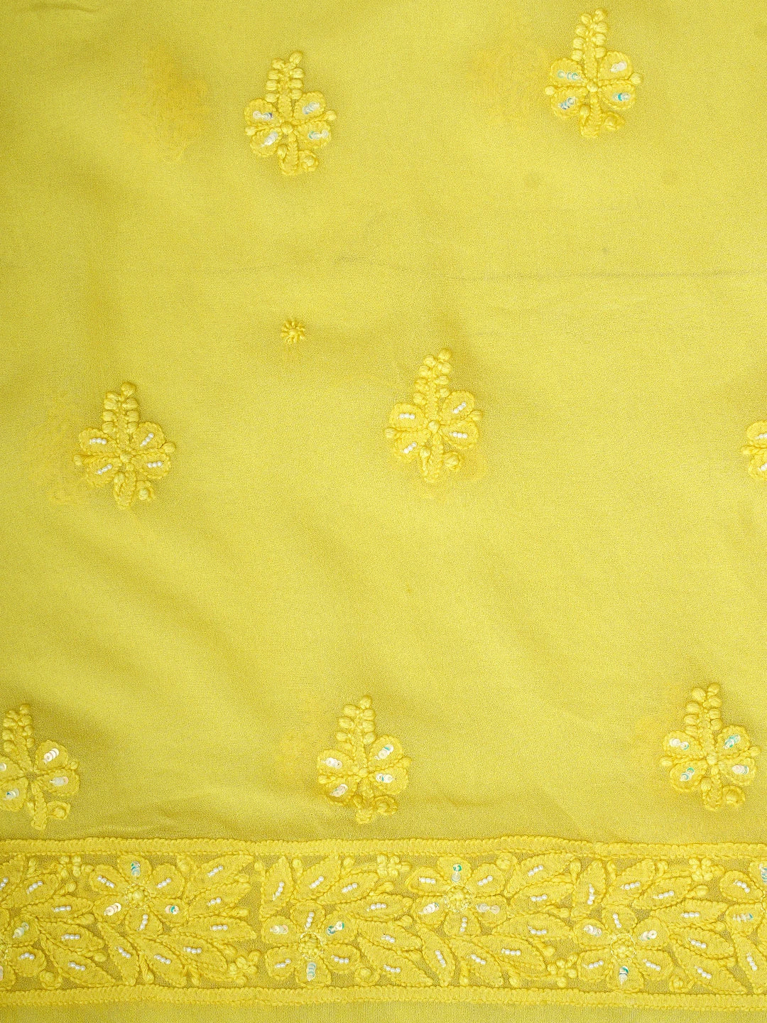 Ada Hand Embroidered Lemon Yellow Viscose Georgette Lucknowi Chikankari Unstitched Kurta Dupatta Set With Pearl Work 01A806926