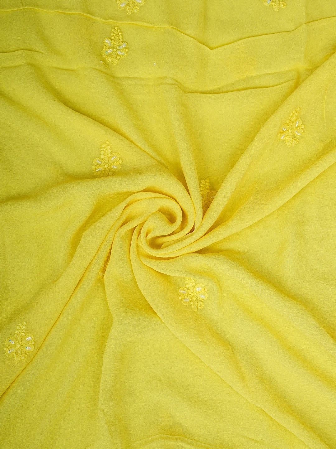 Ada Hand Embroidered Lemon Yellow Viscose Georgette Lucknowi Chikankari Unstitched Kurta Dupatta Set With Pearl Work 01A806926