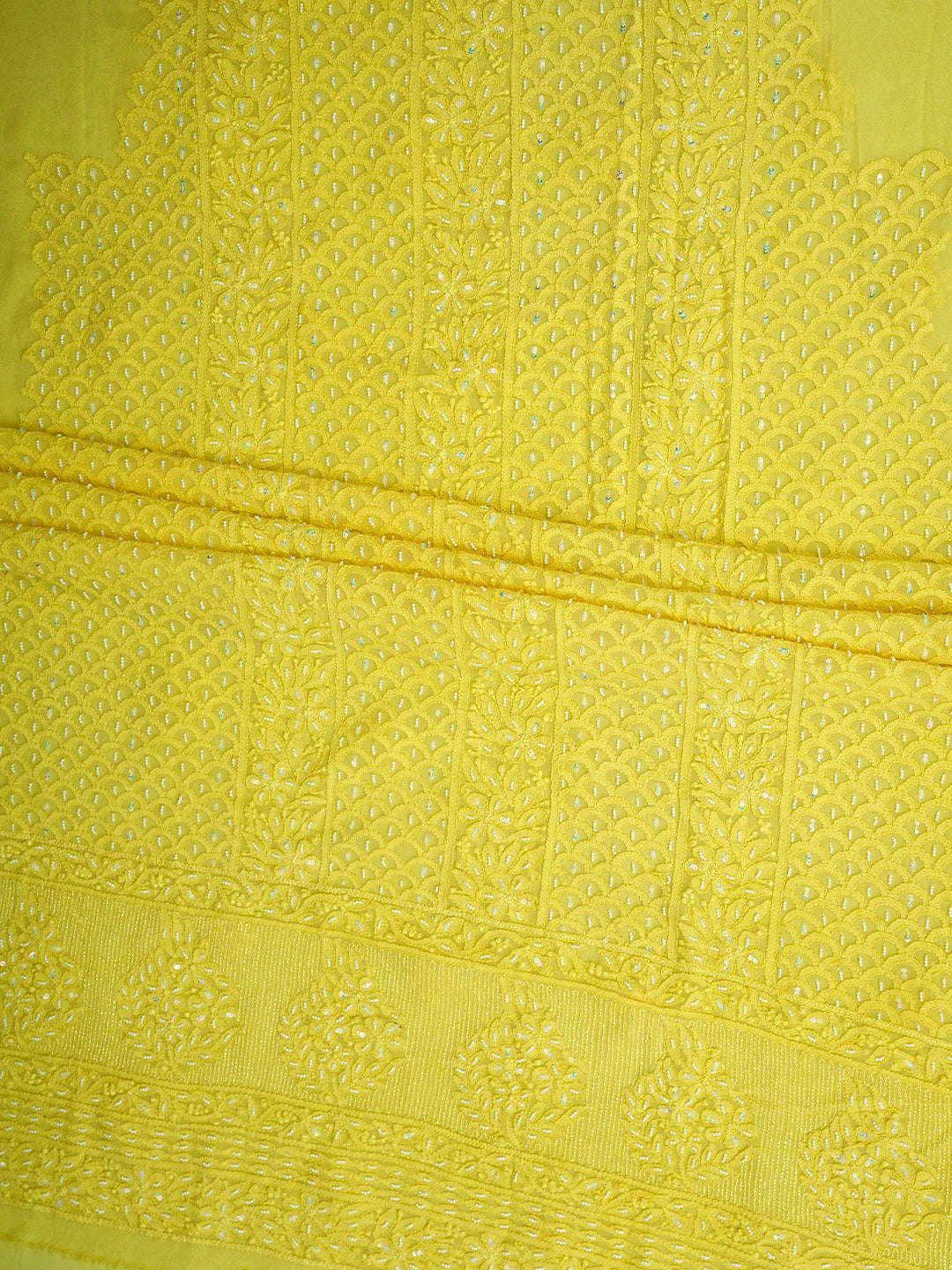Ada Hand Embroidered Lemon Yellow Viscose Georgette Lucknowi Chikankari Unstitched Kurta Dupatta Set With Pearl Work 01A806926