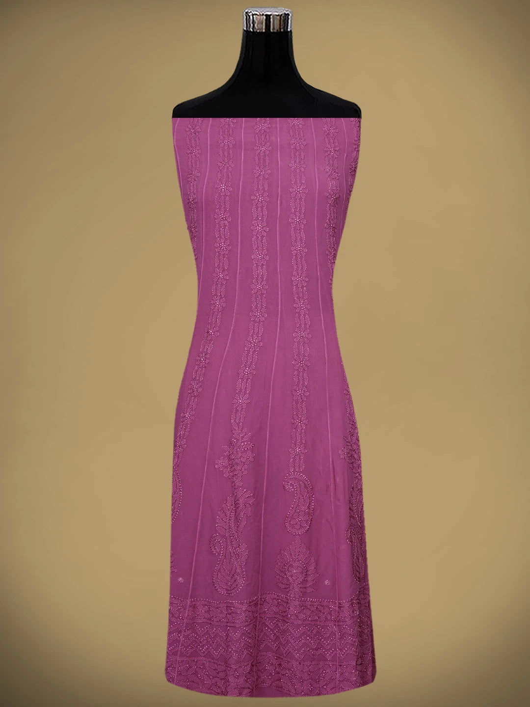 Ada Hand Embroidered Mulberry Pink Viscose Georgette Lucknowi Chikankari Semi-stitched Anarkali Kurta Dupatta Set 01A939826