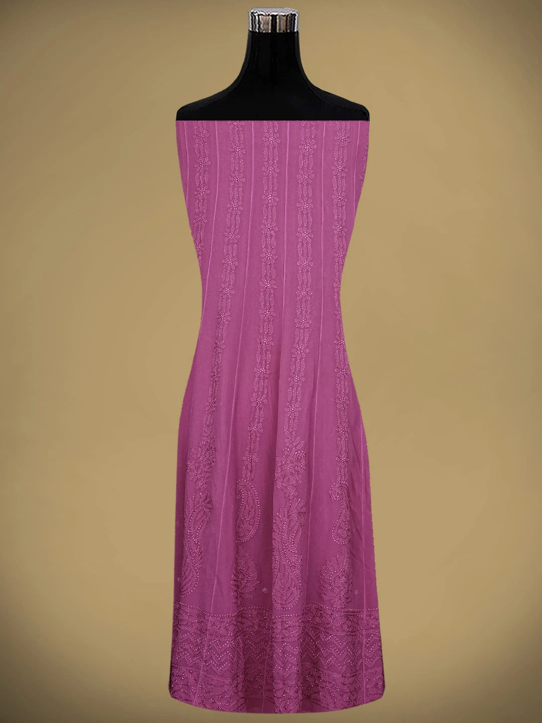 Ada Hand Embroidered Mulberry Pink Viscose Georgette Lucknowi Chikankari Semi-stitched Anarkali Kurta Dupatta Set 01A939826
