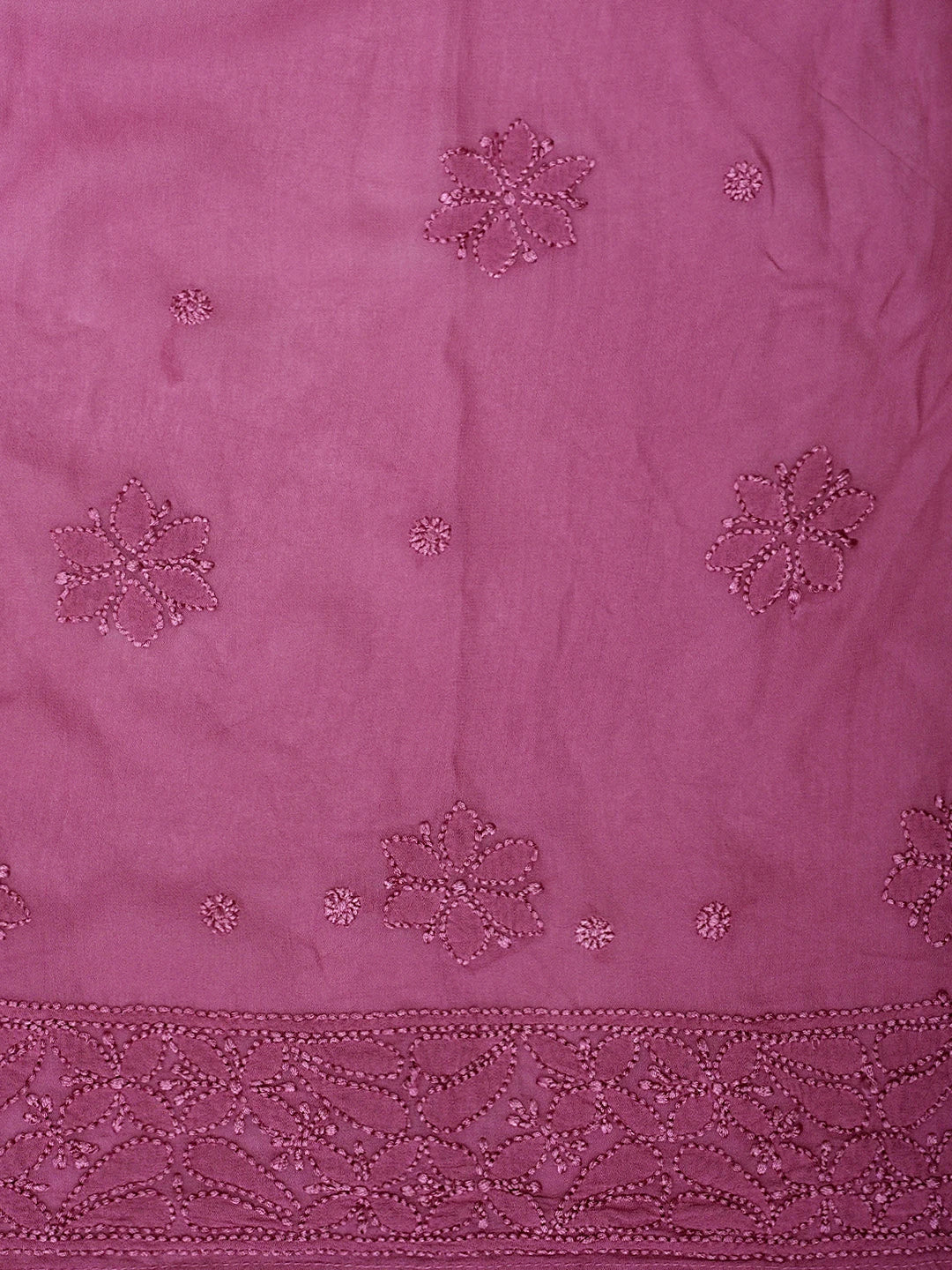 Ada Hand Embroidered Mulberry Pink Viscose Georgette Lucknowi Chikankari Semi-stitched Anarkali Kurta Dupatta Set 01A939826
