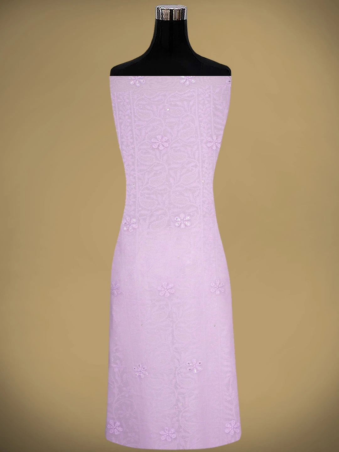 Ada Hand Embroidered Light Lavender Viscose Georgette Lucknowi Chikankari UnStitched Kurta Dupatta Set With Sequinned Work 01A813626