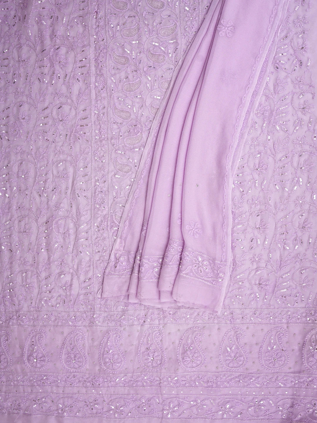 Ada Hand Embroidered Light Lavender Viscose Georgette Lucknowi Chikankari UnStitched Kurta Dupatta Set With Sequinned Work 01A813626