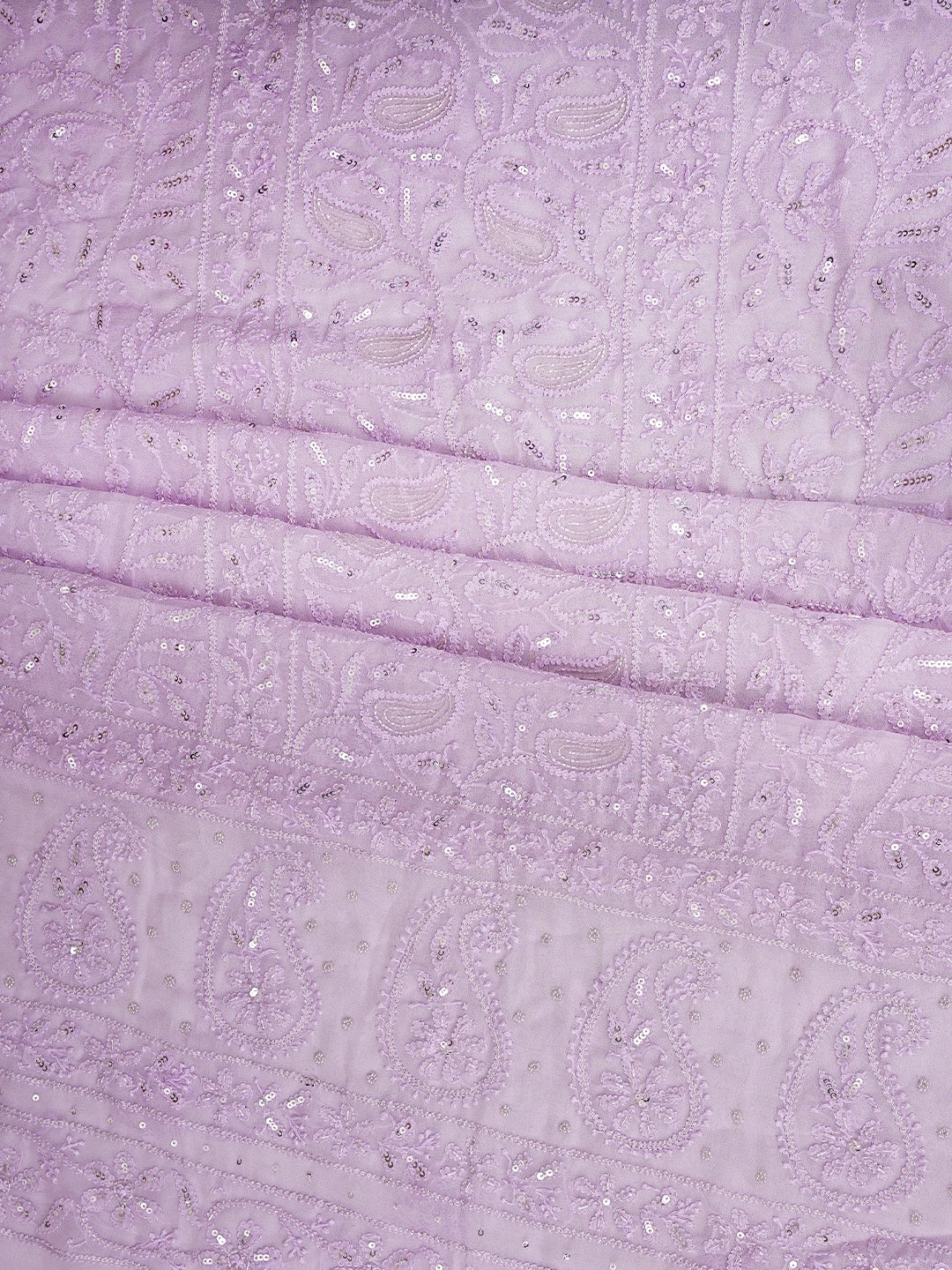 Ada Hand Embroidered Light Lavender Viscose Georgette Lucknowi Chikankari UnStitched Kurta Dupatta Set With Sequinned Work 01A813626