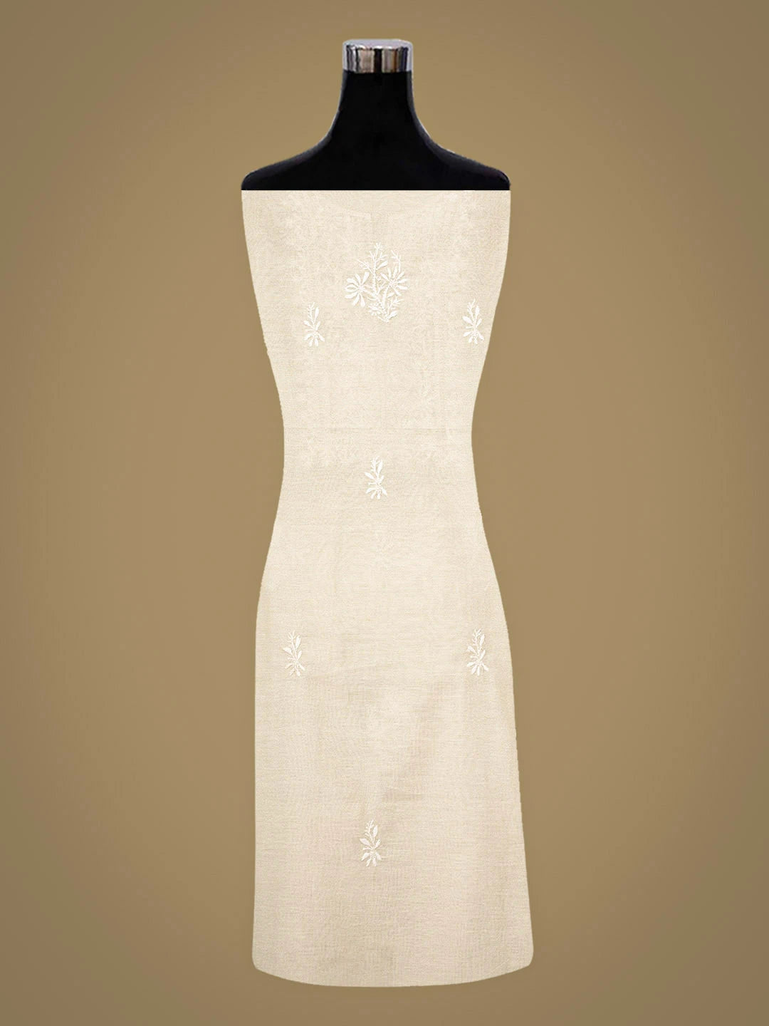 Ada Hand Embroidered Fawn Tissue Lucknowi Chikankari Unstitched Kurta Dupatta Set 01A923492