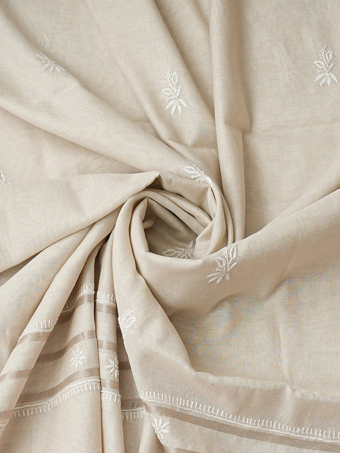 Ada Hand Embroidered Fawn Tissue Lucknowi Chikankari Unstitched Kurta Dupatta Set 01A923492