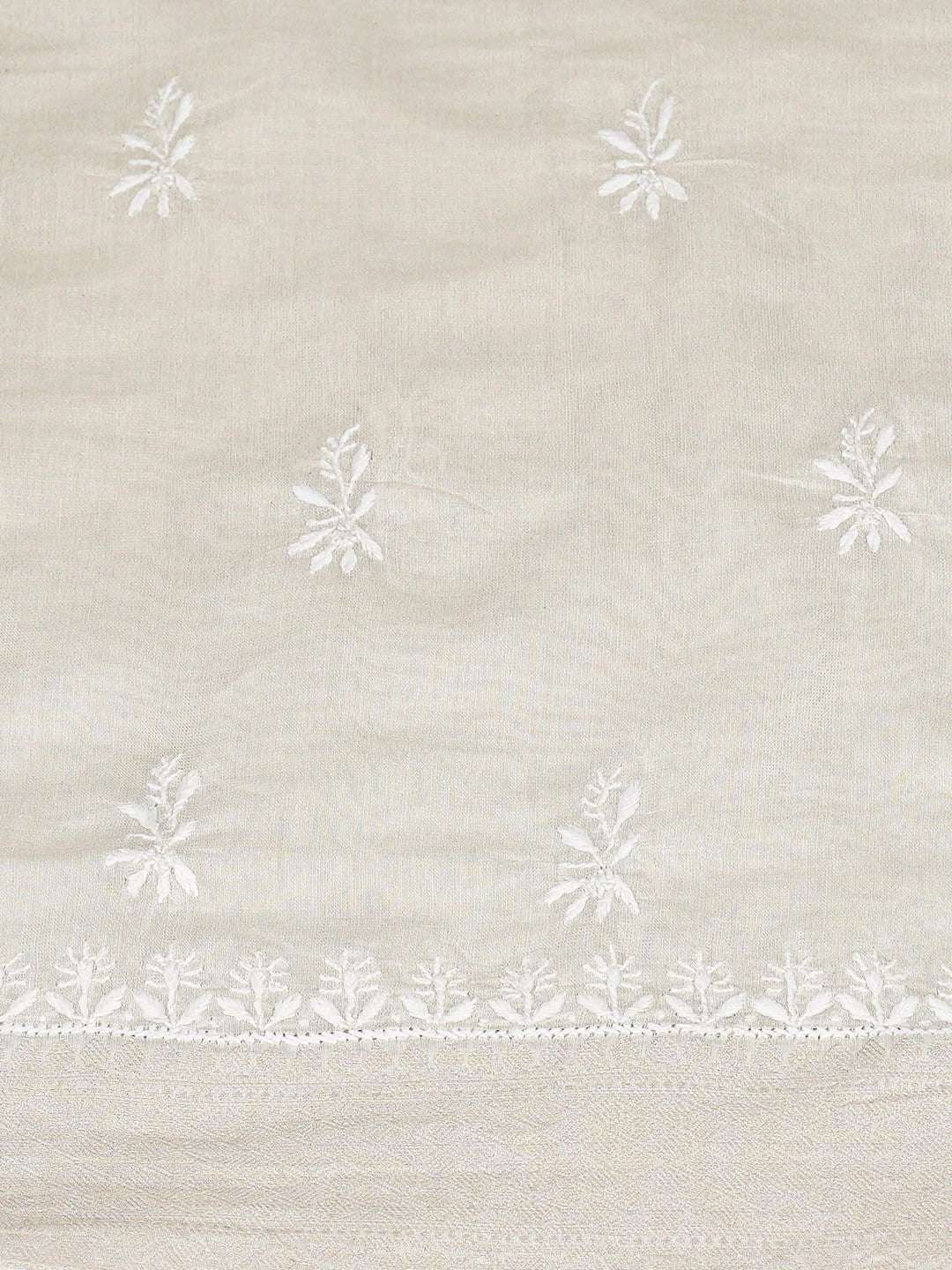 Ada Hand Embroidered Fawn Tissue Lucknowi Chikankari Unstitched Kurta Dupatta Set 01A923492