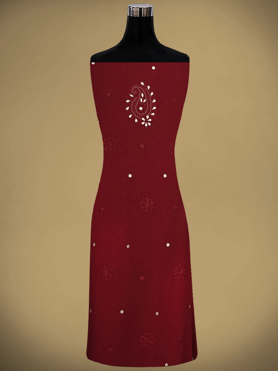 Ada Hand Embroidered Maroon Viscose Georgette Lucknowi Chikankari UnStitched Kurta Dupatta Set With Zari Work 01A933436