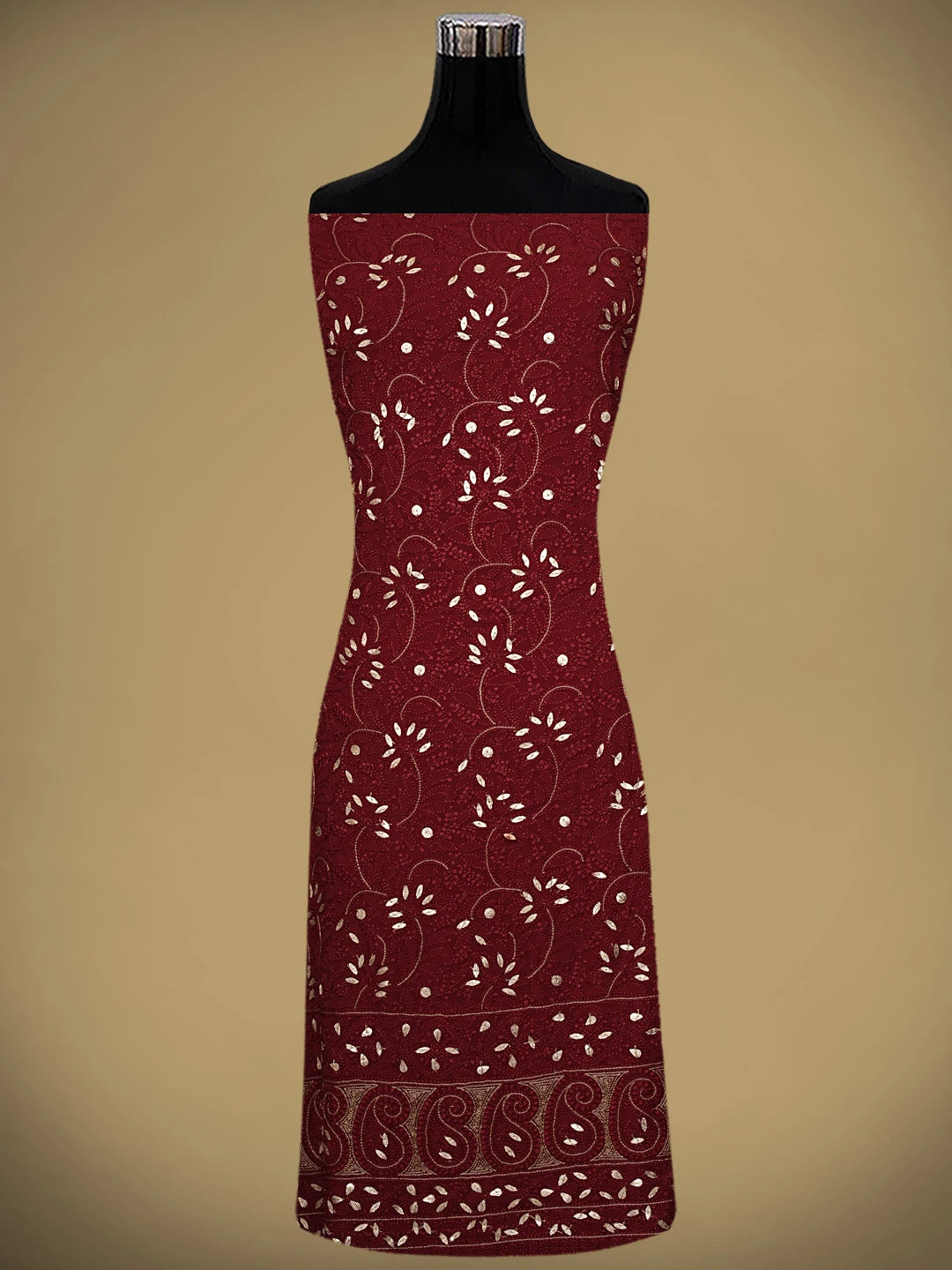 Ada Hand Embroidered Maroon Viscose Georgette Lucknowi Chikankari UnStitched Kurta Dupatta Set With Zari Work 01A933436