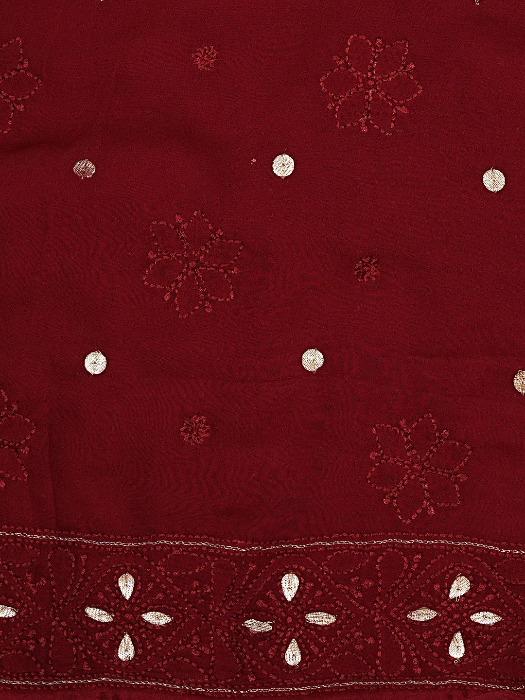 Ada Hand Embroidered Maroon Viscose Georgette Lucknowi Chikankari UnStitched Kurta Dupatta Set With Zari Work 01A933436