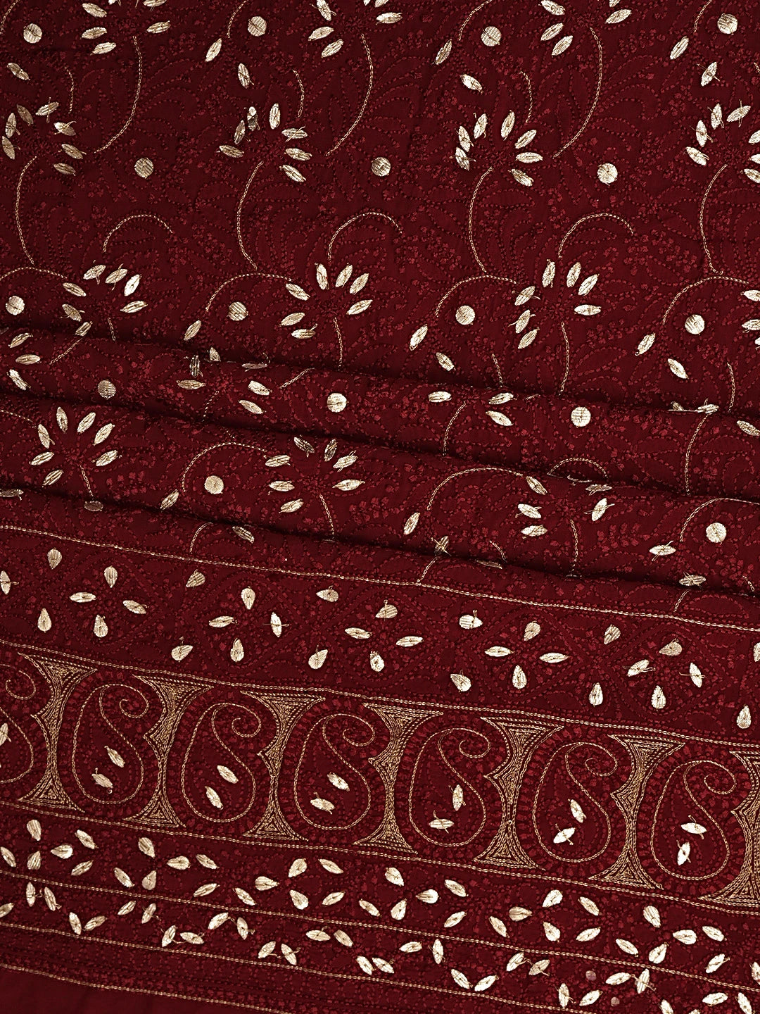 Ada Hand Embroidered Maroon Viscose Georgette Lucknowi Chikankari UnStitched Kurta Dupatta Set With Zari Work 01A933436
