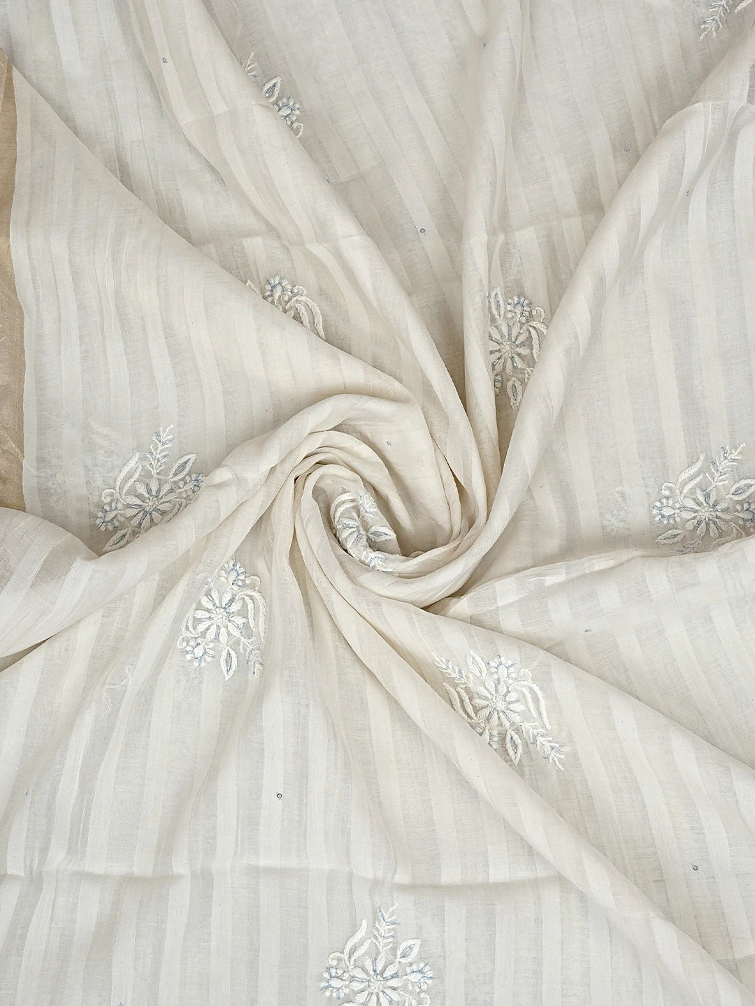Ada Hand Embroidered White Old Lace Chanderi Lucknowi Chikankari Unstitched Kurta Dupatta Set With Cutdana Work 01A919655