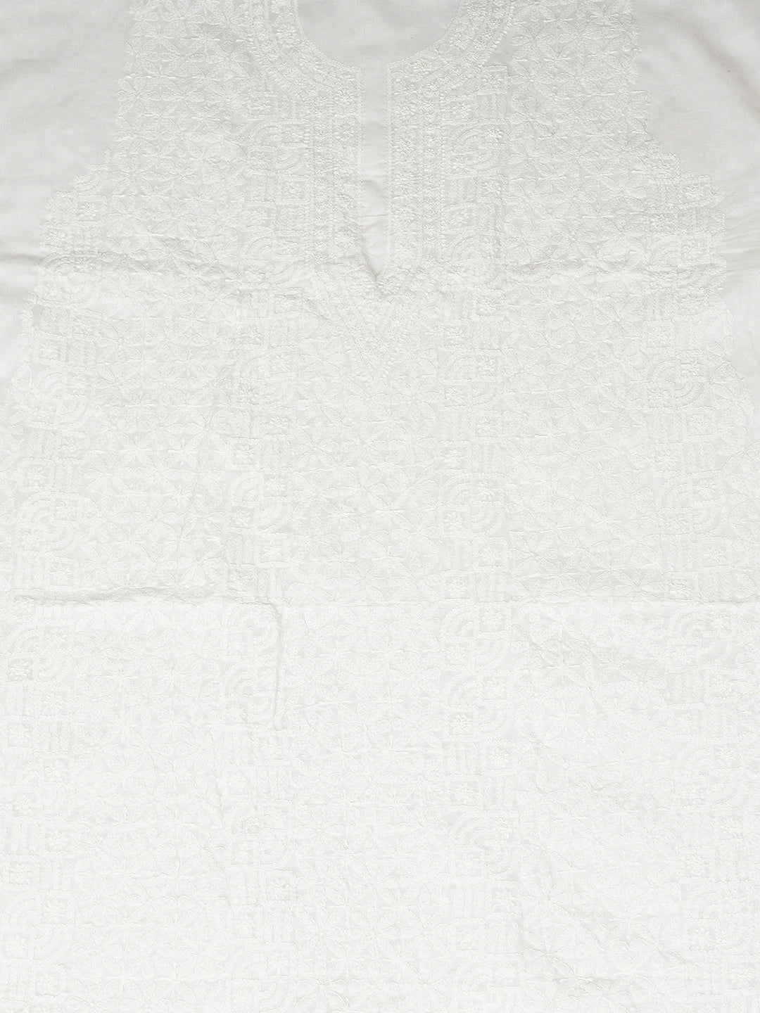 Ada Hand Embroidered White Cotton Lucknowi Chikankari Unstitched Man's Kurta 01A943297