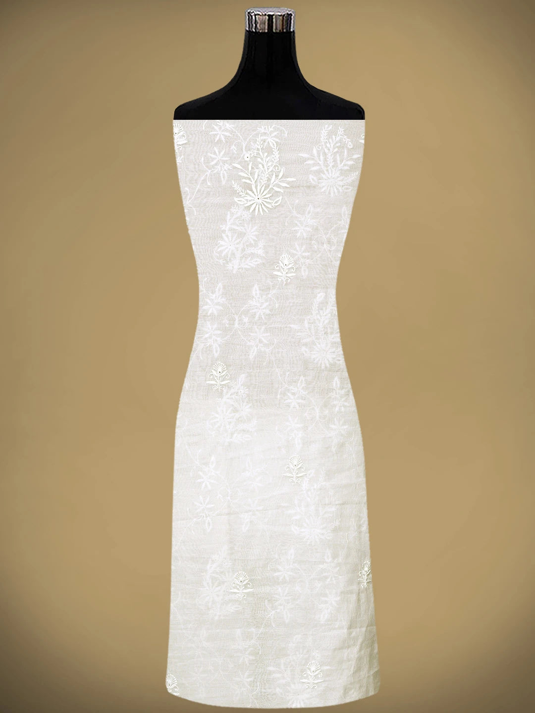 Ada Hand Embroidered White Ivoy Cream Chanderi Lucknowi Chikankari Unstitched Kurta Dupatta Set 01A939421