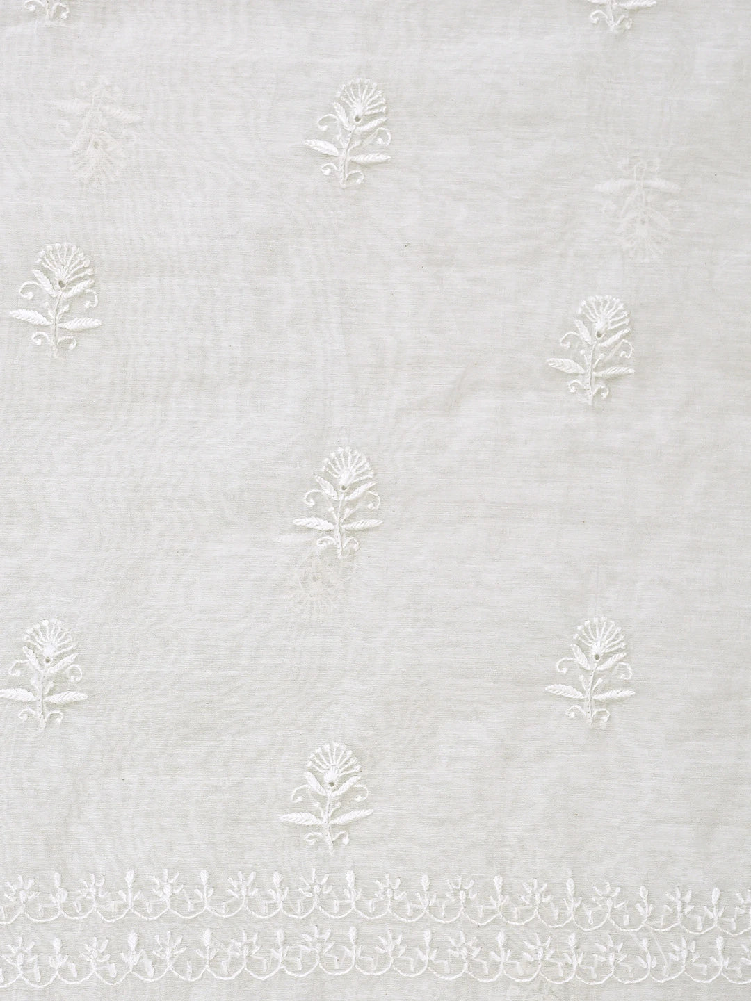 Ada Hand Embroidered White Ivoy Cream Chanderi Lucknowi Chikankari Unstitched Kurta Dupatta Set 01A939421