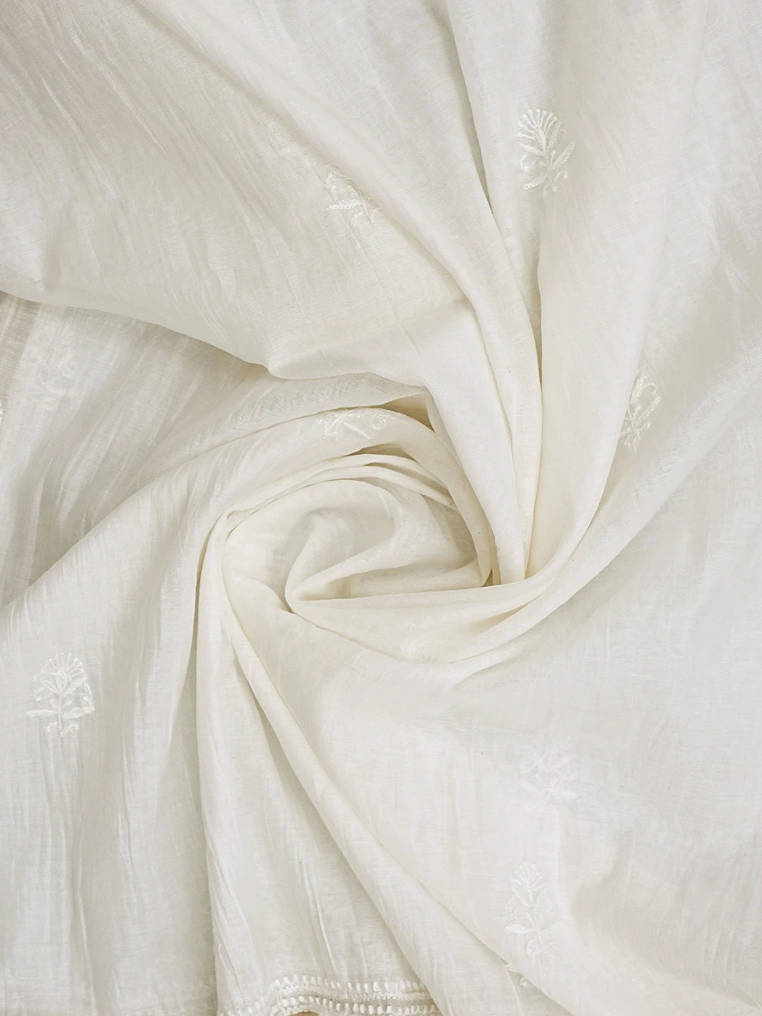 Ada Hand Embroidered White Ivoy Cream Chanderi Lucknowi Chikankari Unstitched Kurta Dupatta Set 01A939421
