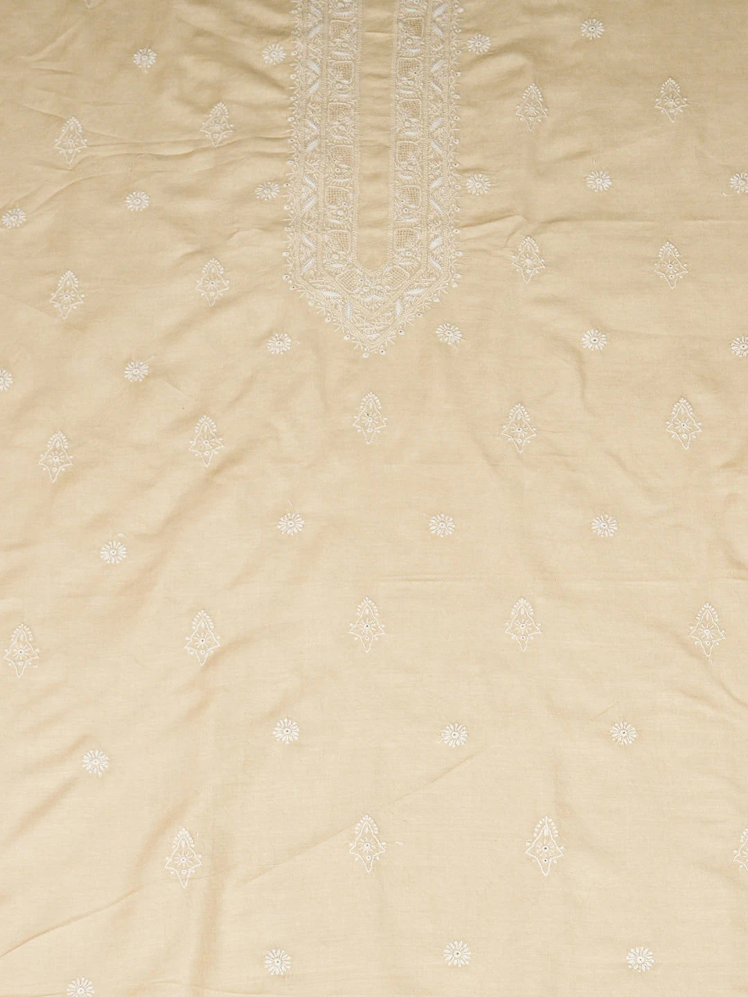 Ada Hand Embroidered Fawn Moonga Silk Lucknowi Chikankari Unstitched Man's Kurta Piece 01A938777