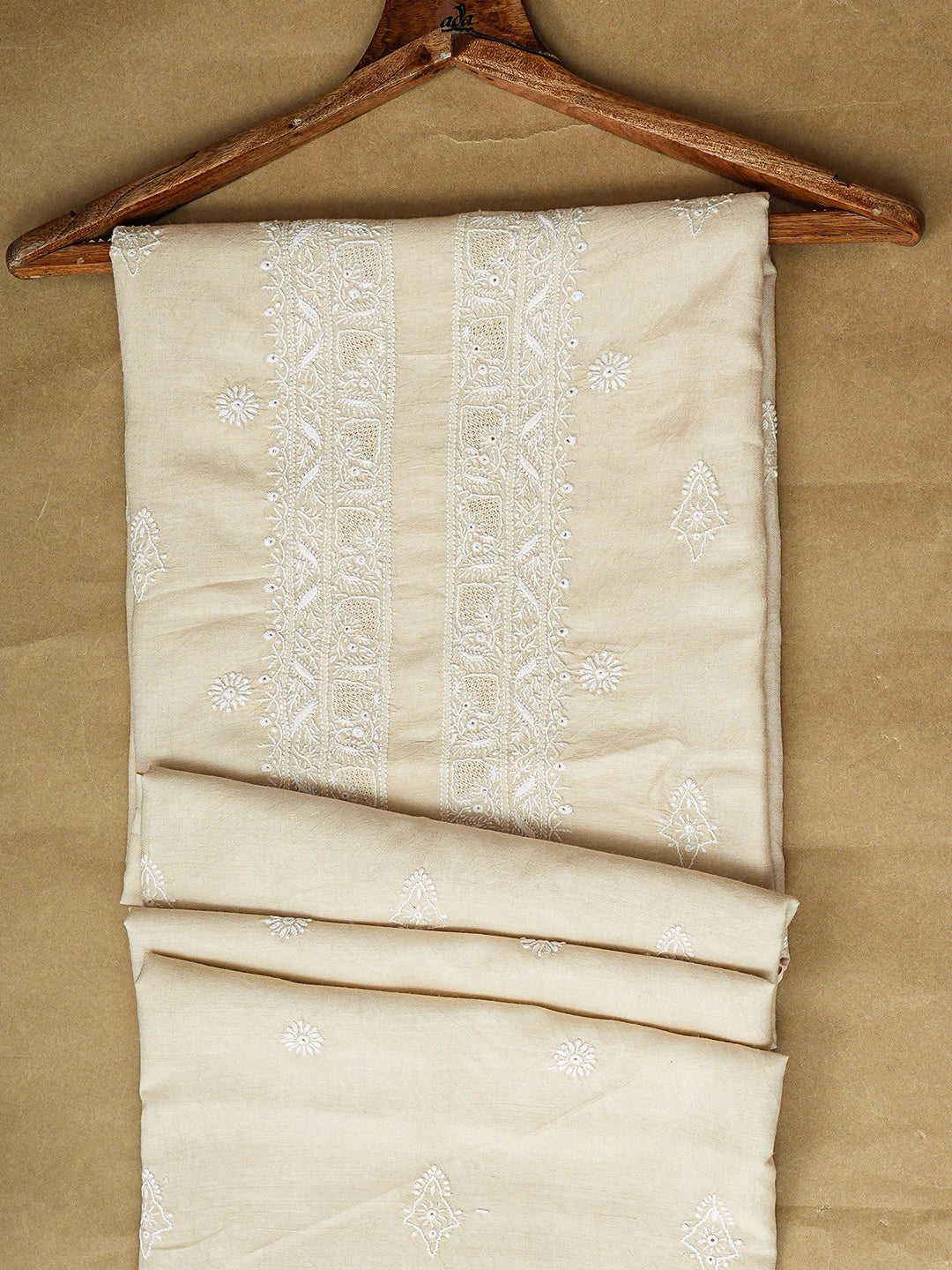 Ada Hand Embroidered Fawn Moonga Silk Lucknowi Chikankari Unstitched Man's Kurta Piece 01A938777