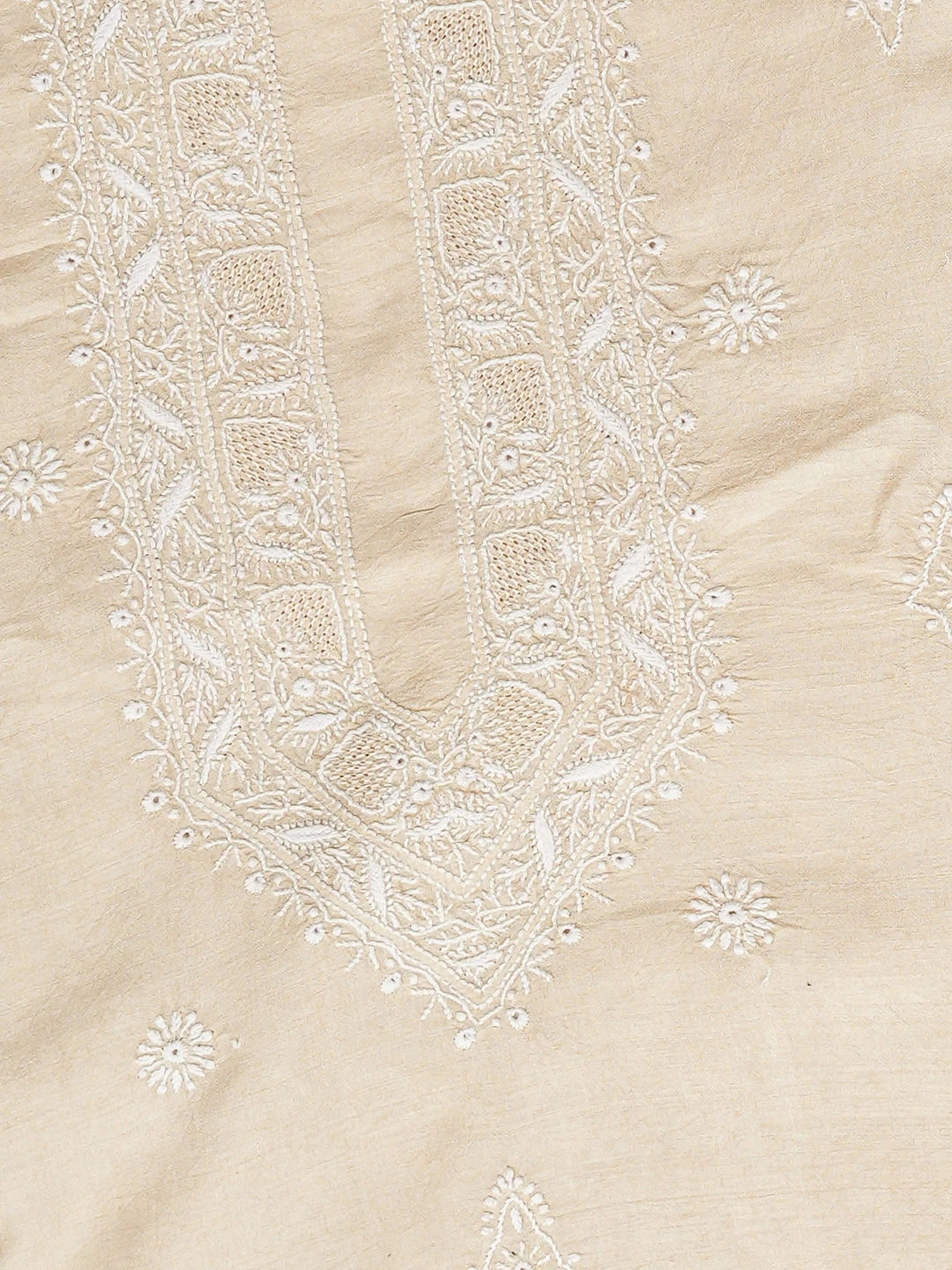 Ada Hand Embroidered Fawn Moonga Silk Lucknowi Chikankari Unstitched Man's Kurta Piece 01A938777