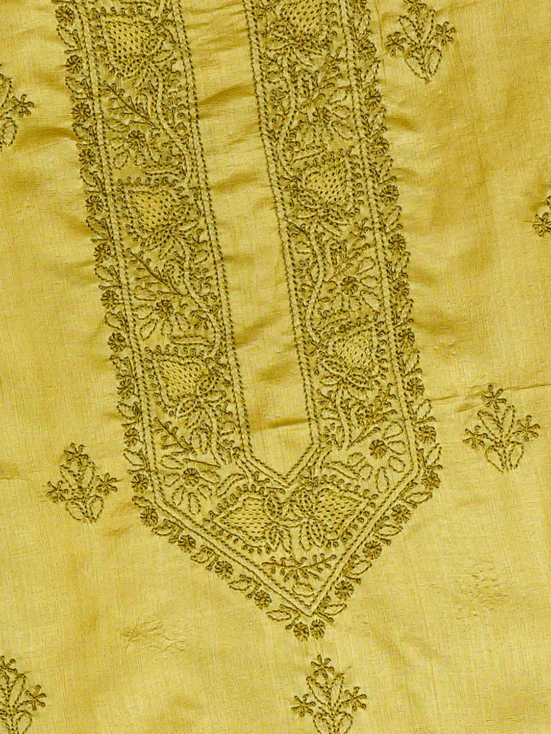 Ada Hand Embroidered Green Silk Lucknowi Chikankari Unstitched Men's Kurta 01A941884