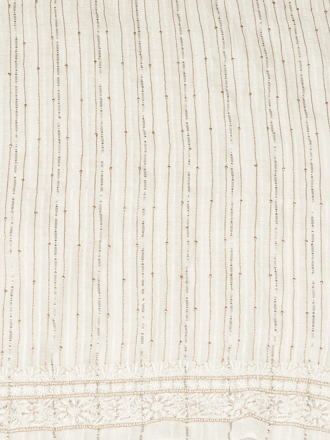 Ada Hand Embroidered White Chanderi Lucknowi Chikankari Unstitched Men's Kurta With Zari Taar Work 01A937085