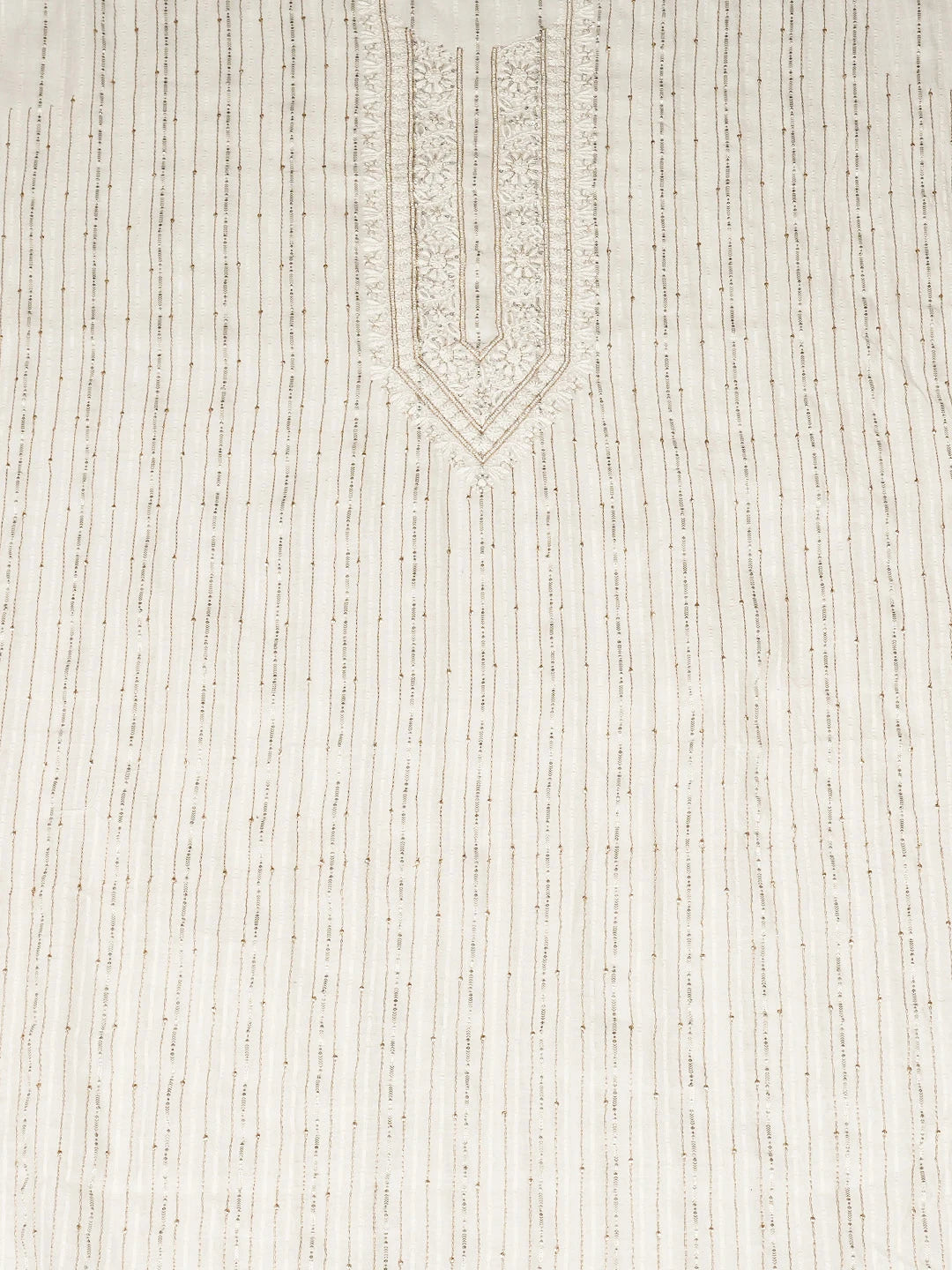 Ada Hand Embroidered White Chanderi Lucknowi Chikankari Unstitched Men's Kurta With Zari Taar Work 01A937085