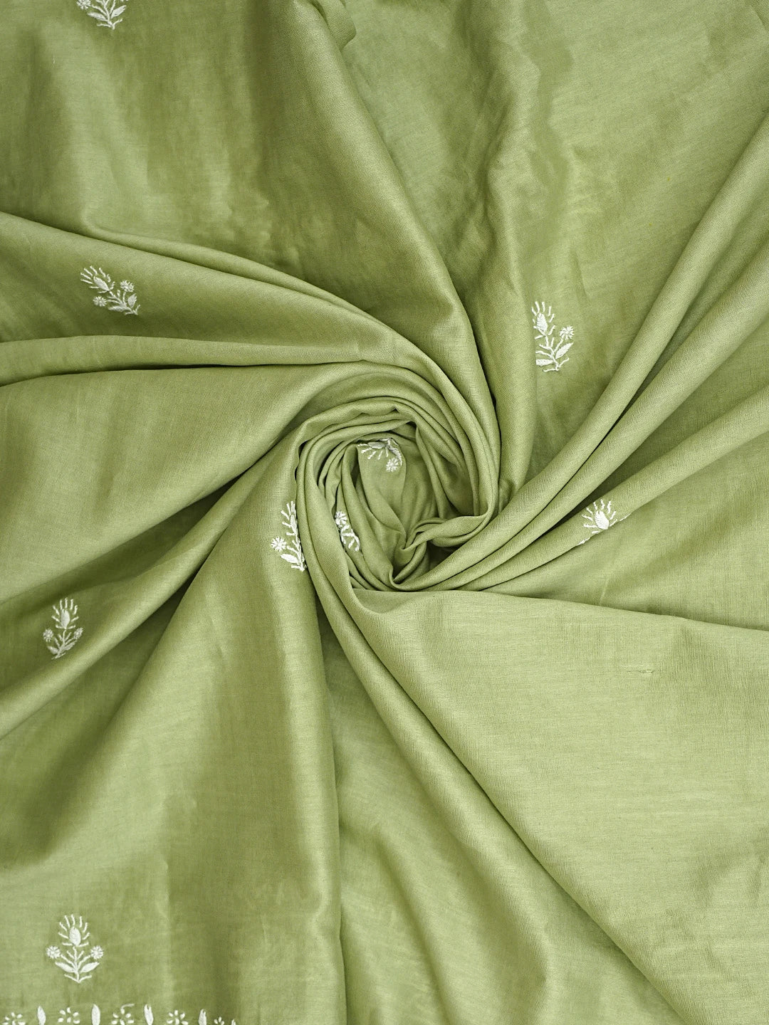 Ada Hand Embroidered Pista Green Chanderi Lucknowi Chikankari Unstitched Kurta Dupatta Set 01A932546
