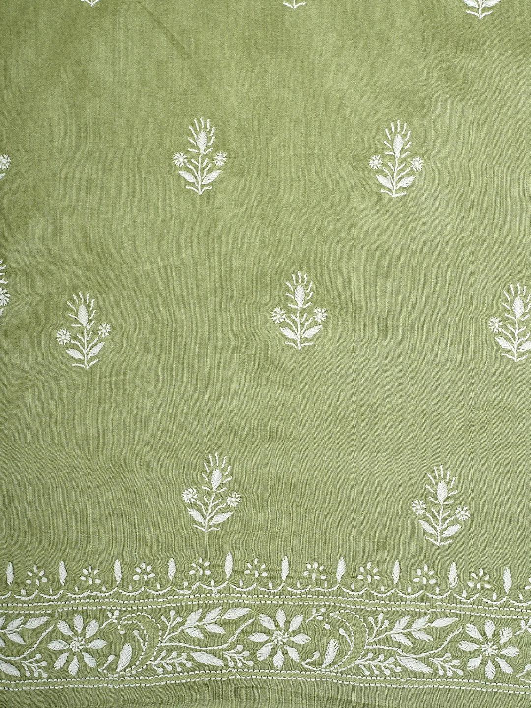 Ada Hand Embroidered Pista Green Chanderi Lucknowi Chikankari Unstitched Kurta Dupatta Set 01A932546