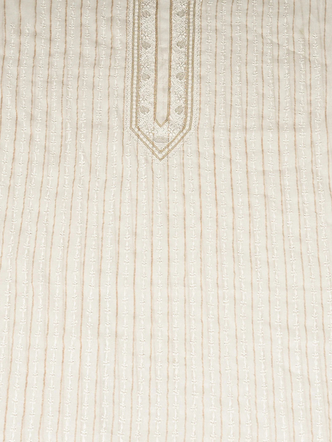 Ada Hand Embroidered White Chanderi Lucknowi Chikankari Unstitched Man's Kurta With Cutdana Work 01A937098
