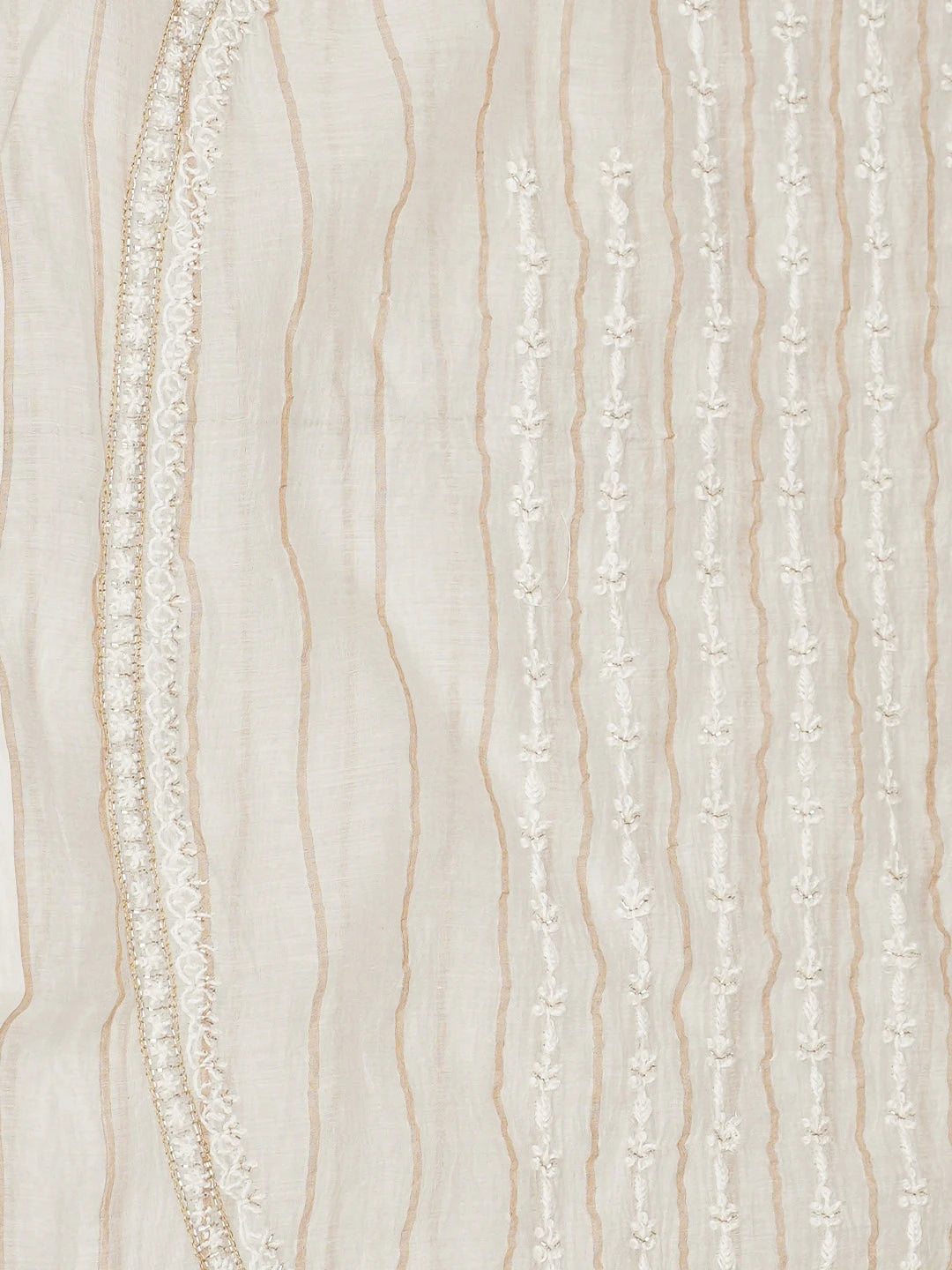 Ada Hand Embroidered White Chanderi Lucknowi Chikankari Unstitched Man's Kurta With Cutdana Work 01A937098