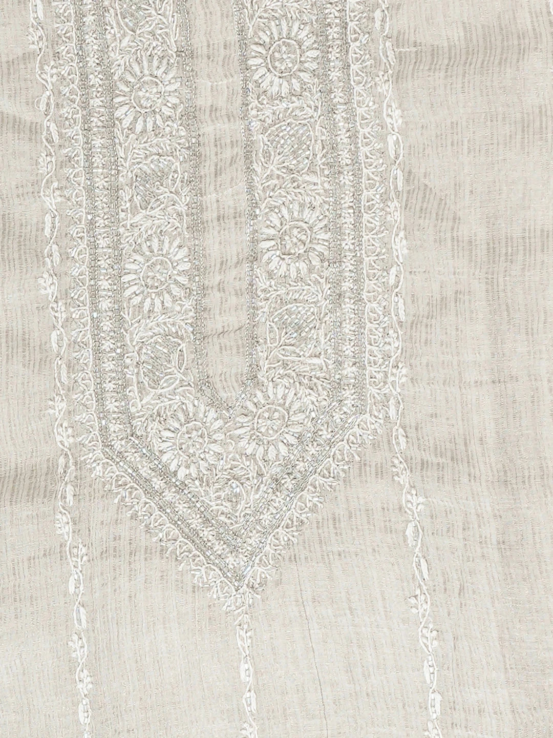 Ada Hand Embroidered Grey Tissue Lucknowi Chikankari Unstitched Men's Kurta With Cutdana Work 01A937079